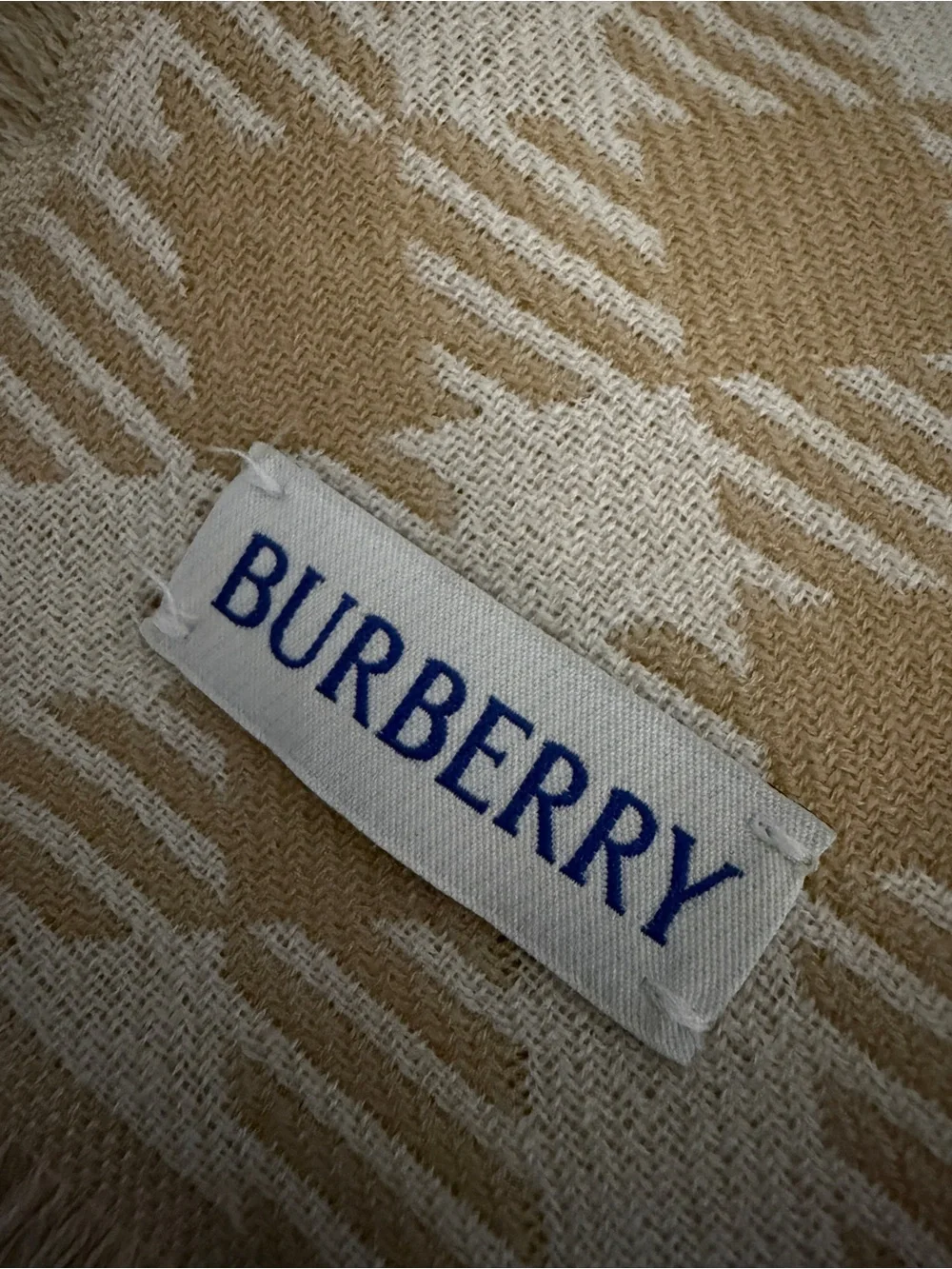 Burberry Wide Check Wool Silk Scarf / Wrap in Sand beige/ecru beige.